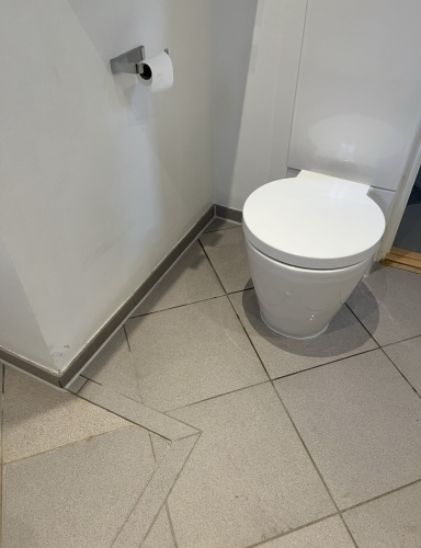 Fugning af badevaerelse i Nordsjælland med fliser omkring toilet